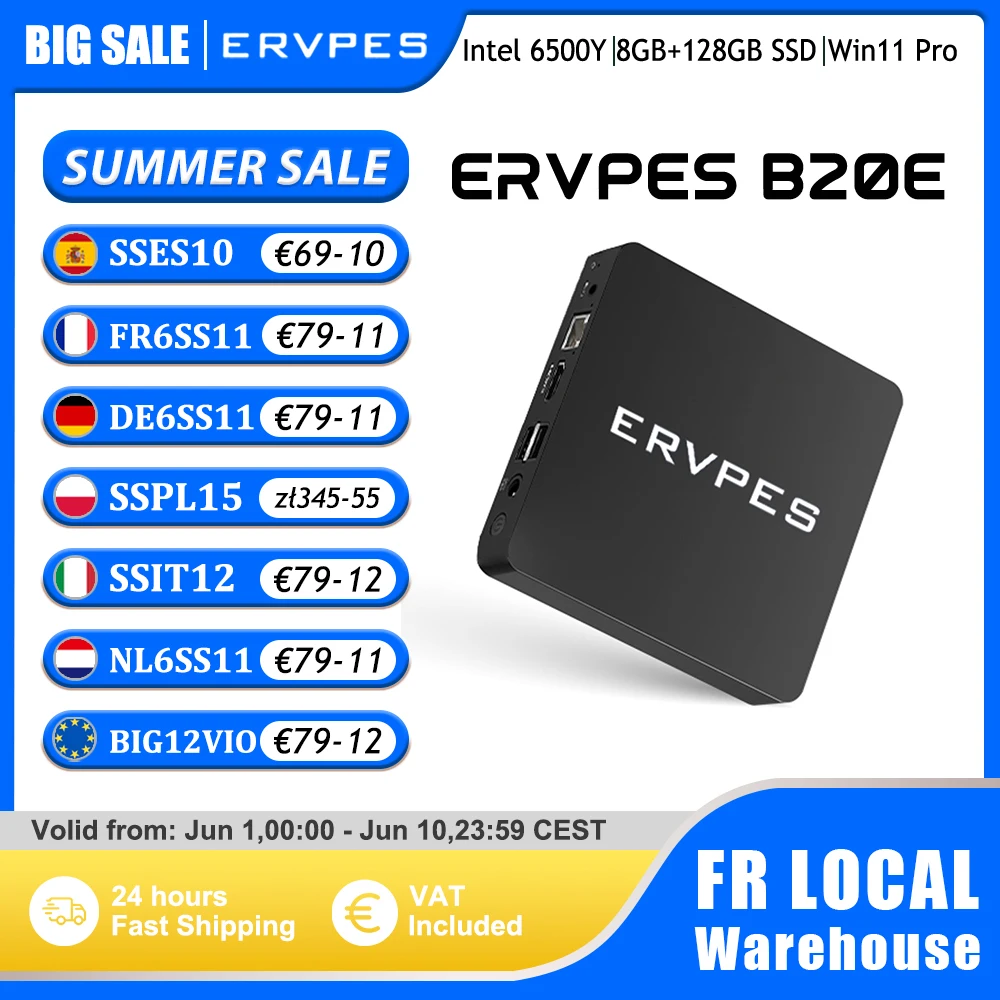 ERVPES Mini-PC B20E Intel 6500Y Windows 11 DDR3 8GB RAM 128GB SSD HDMI VGA WIFI5 BT 5.0 USB Kompakter Desktop-Computer Image