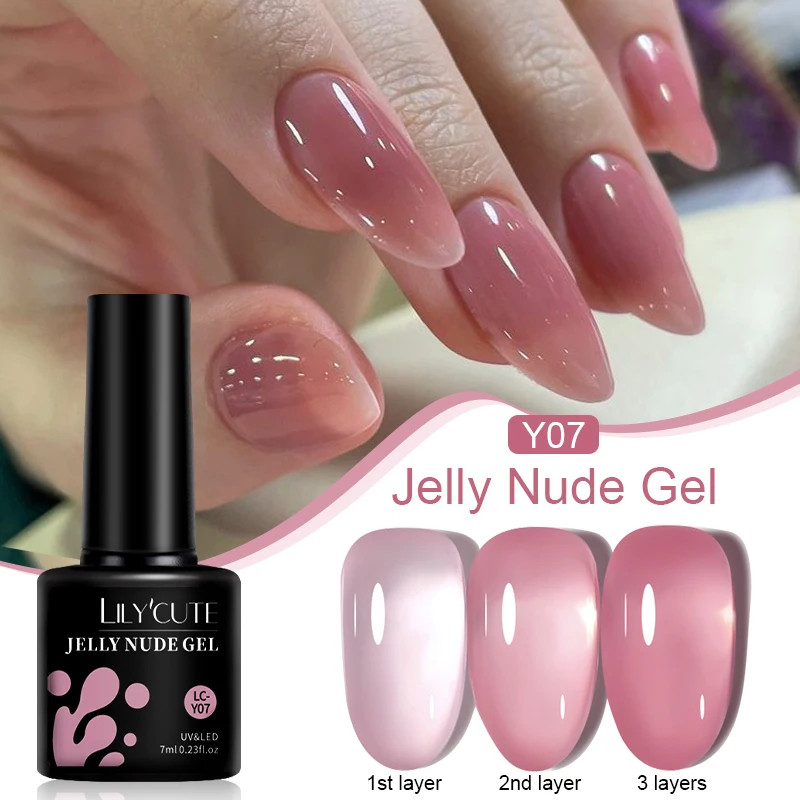 LILYCUTE 7ML Jelly Nude Gel Nagellack Pudding Transluzente Farbe Gel Polnisch Semi Permanent UV Gel Nail art Soak Off Gel Lack Image