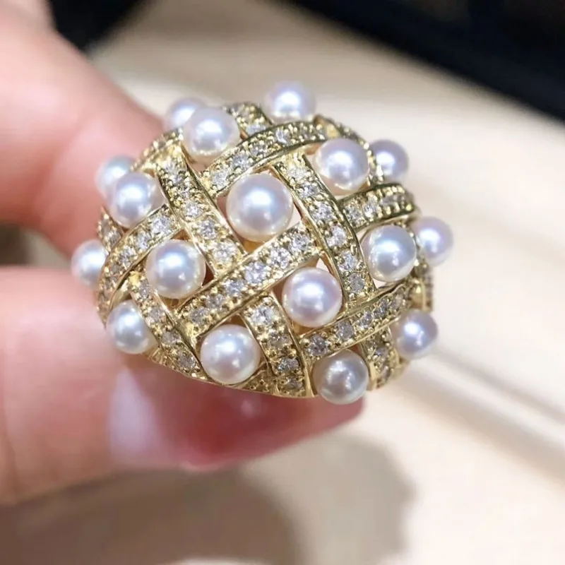 Vintage Kupfermaterial mit Eingelegten Imitationsperlen Ring Modischer Vergoldeter Blumencluster-Ring für Damen Charm-Schmuck Image