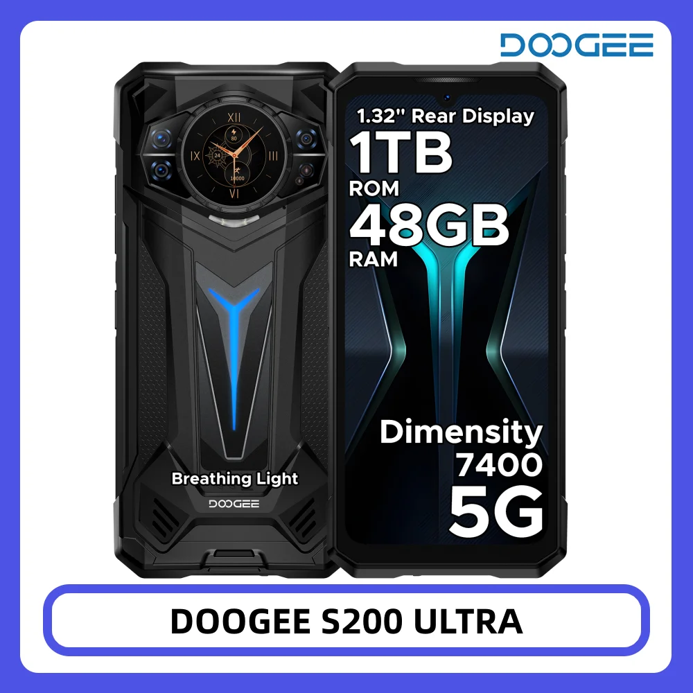 DOOGEE S200 Ultra 5G Robustes Smartphone 48GB 1TB Lichteffekt 1,34" Rückdisplay Dimensity 7400 11000mAh 66W NFC WiFi6E Smartphone Image