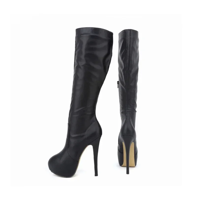 Neue Große Größe Frauen Stiefel Herbst Winter Sexy 14 cm Super High Heels Lange Über Knie Lange Stiefel Leder Runde kappe Rote Pumpen Schuhe