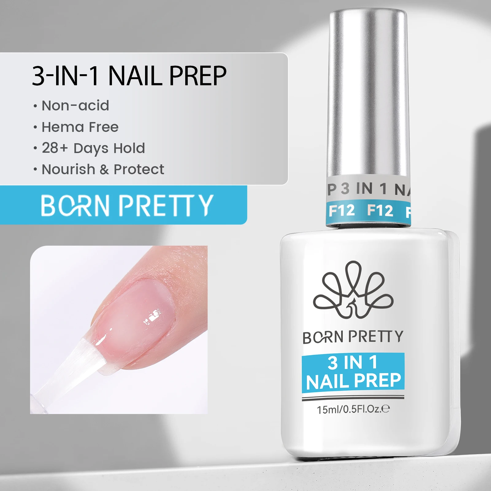 BORN PRETTY 15 ml 3-in-1-Nagelzubereitung, dehydrieren, säurefreie Grundierungen, Gel-Nagelhautöl, multifunktional, Soak Off UV-Lack, Maniküre Image