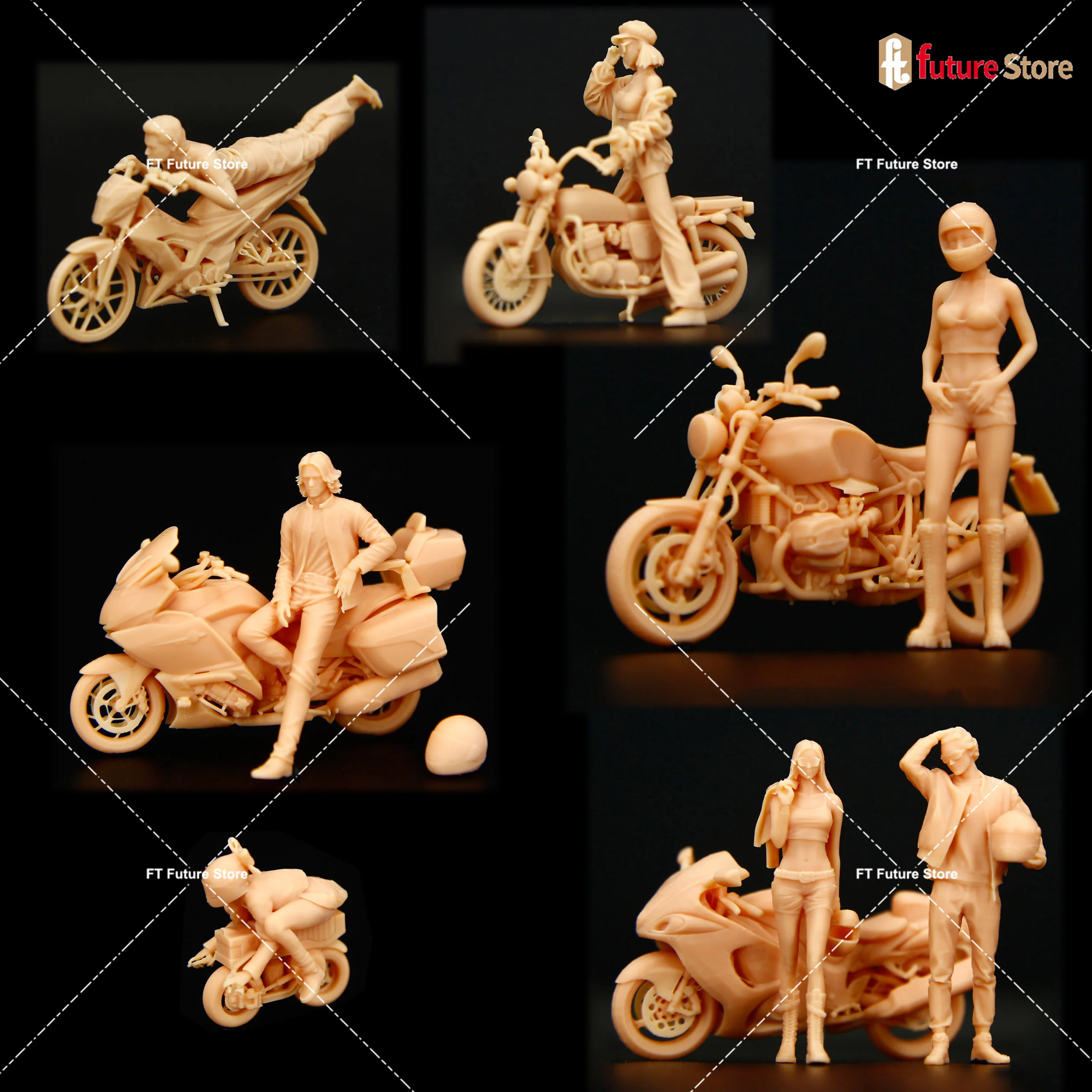 1/64 1/43 Motorrad Männlich Weiblich Racer Miniaturen Figuren 3D Diorama Szene Mini Puppen Figur Prop Handwerk Dekor Display Image