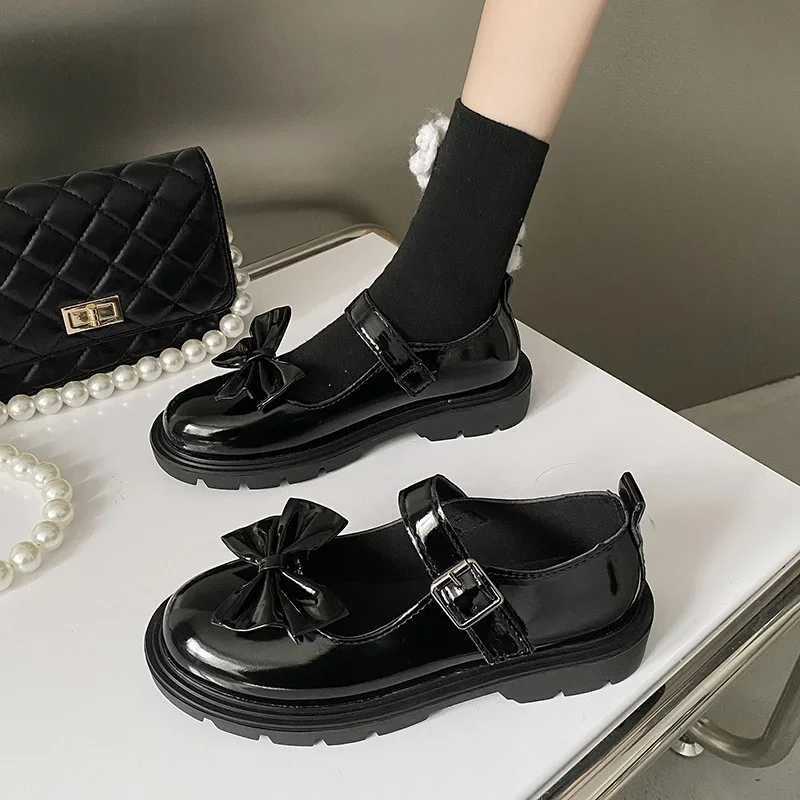 Schuhe für Damen 2023, Vintage-Stil, runde Zehen, schwarze Mary-Jane-Schuhe, süße Mädchen-High-Heel-Plattform, Lolita-Schuhe, Größe 44, Damenschuhe