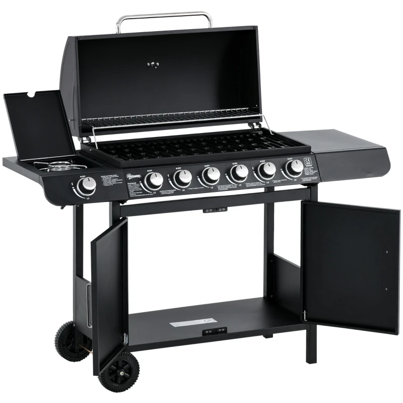 Gasgrill mit 7 Brennern, inkl. Thermometer, BBQ-Grill, mobiler Grill, Schwarz Image