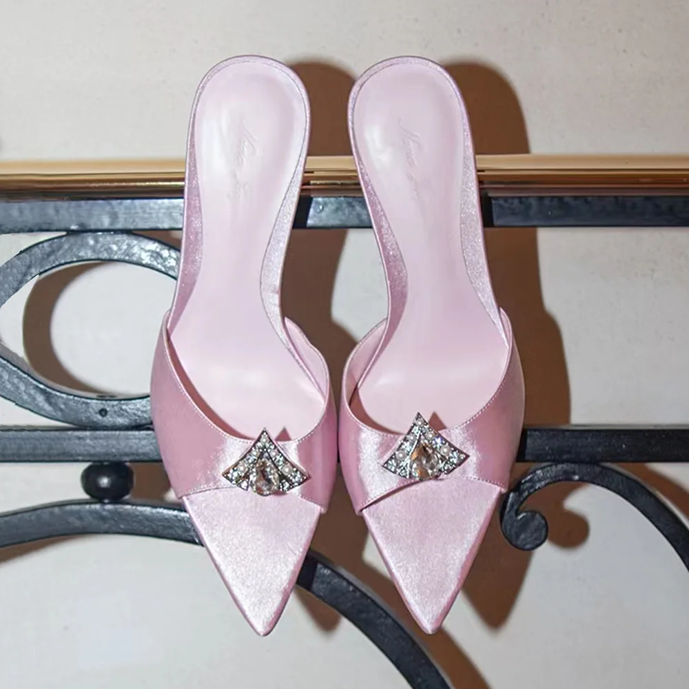 Sommer Damen Hausschuhe Kristall Spitzschuh Hausschuhe Elegante Peep Toe Sandalen Bankett Kleid Slides Slip on High Heels Hausschuhe Image