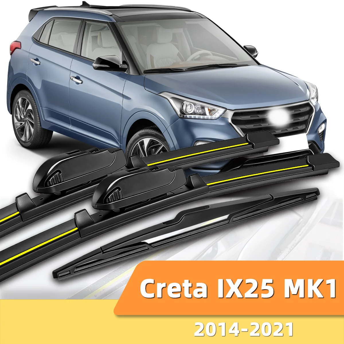 Geeignet für Hyundai Creta IX25 MK1 2014–2021. Vordere und hintere Scheibenwischer. Langlebiges Zubehör für Autoscheiben 2016 2018. Image