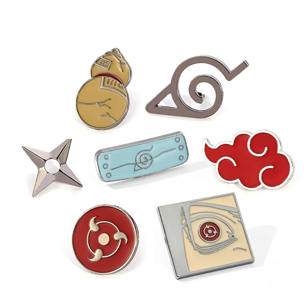 Naruto Emaille-Abzeichen-Set Akatsuki Sharingan Kunai Metall-Pin Sammlerstück Rucksack Kleidung Accessoires Exklusive Geschenke für Anime-Fans