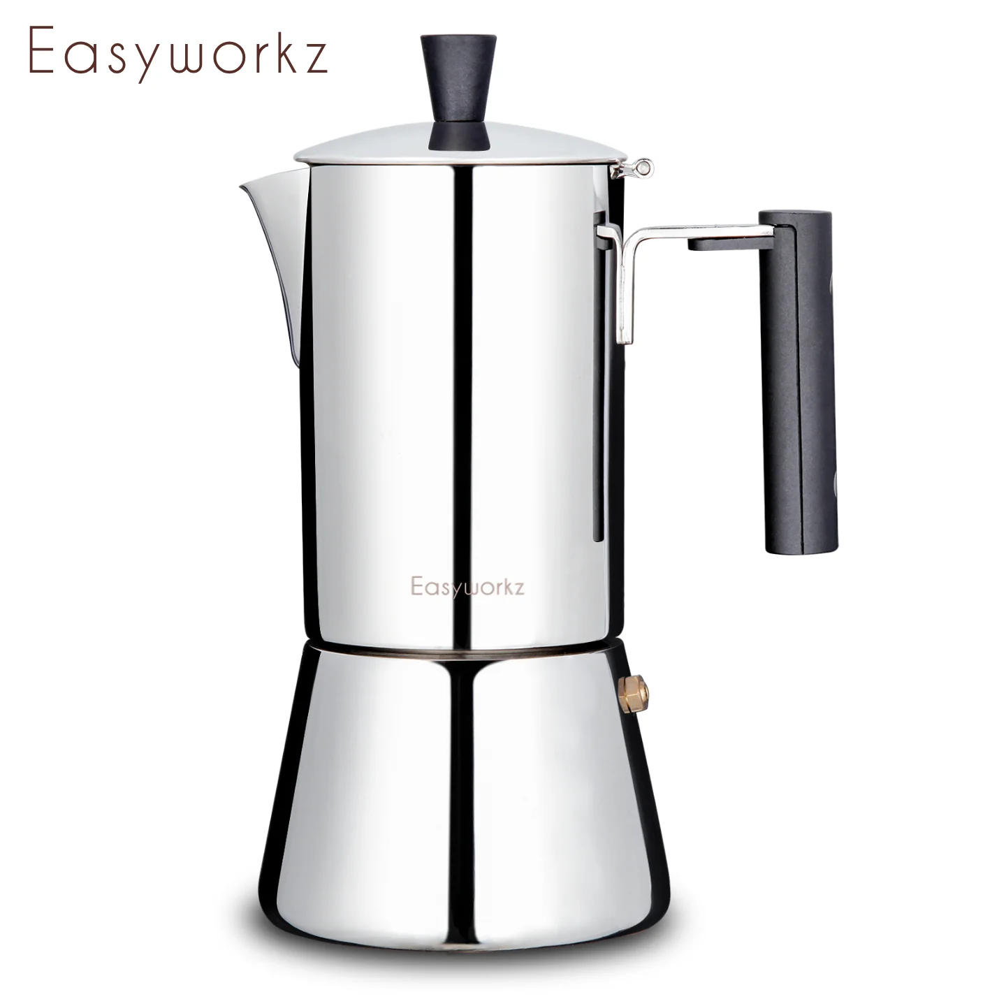 Easyworkz Cafetière à expresso pour cuisinière à gaz 4/6 tasses, cafetière Moka en acier inoxydable poli miroir, compatible induction