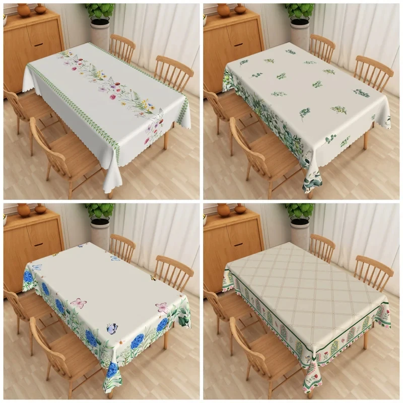 Elegante florale Tischdecke mit Aquarell-Blumen- und Blätterdesign, wasserdicht, rechteckig, für Esszimmer, Küche, Heimdekoration Image