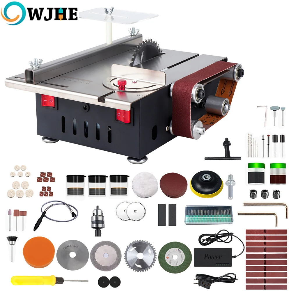 OWJHE 200W Tischkreissäge Bandschleifer-Set mit Variabler Geschwindigkeit, 30mm Schnitttiefe, DIY Tisch-Schleif- und Schneidemaschine Image