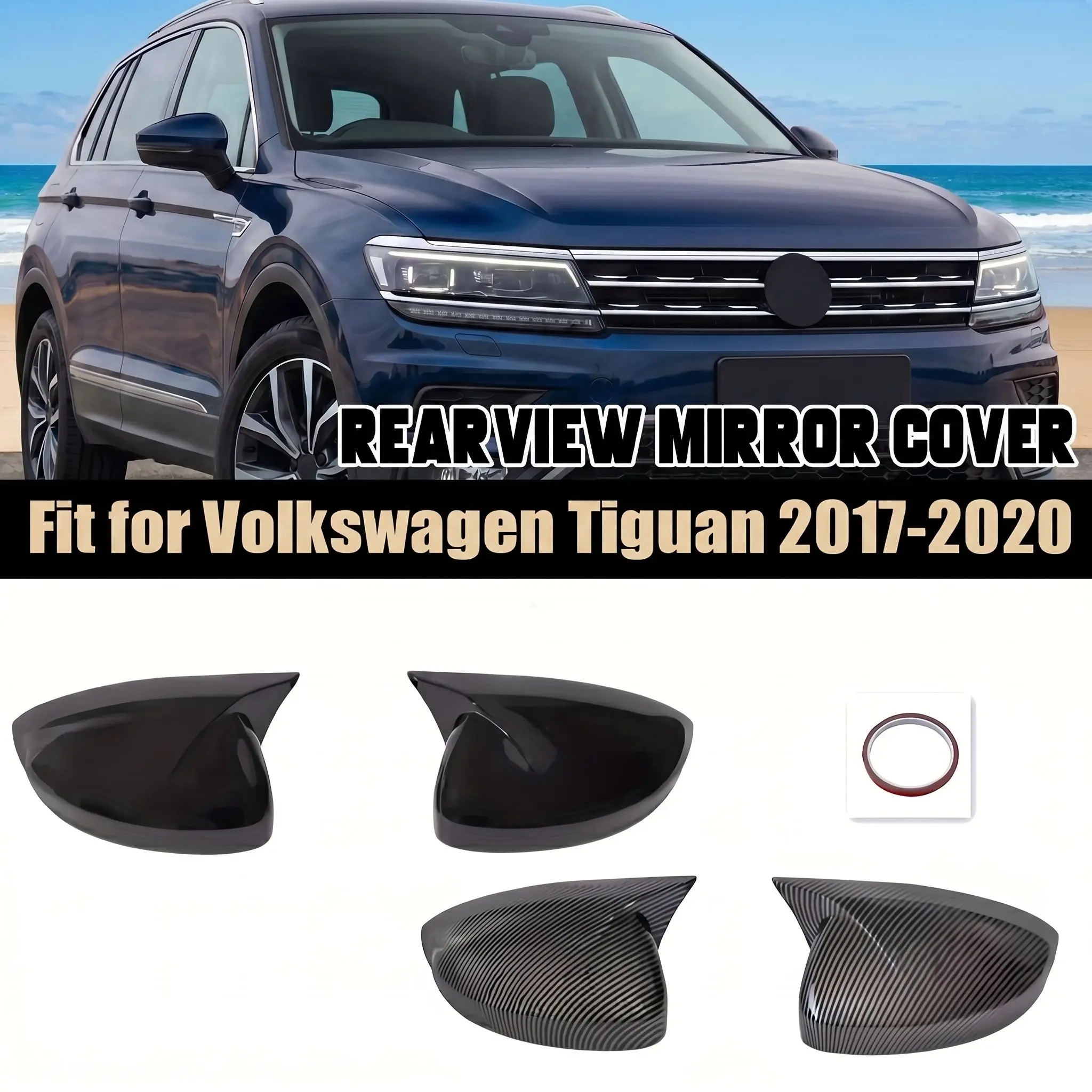 Seitenspiegel-Verkleidungskappen in glänzendem Schwarz / Carbon-Look für VW Tiguan MK2 2017-2022, Außenausstattung im Car-Styling Image