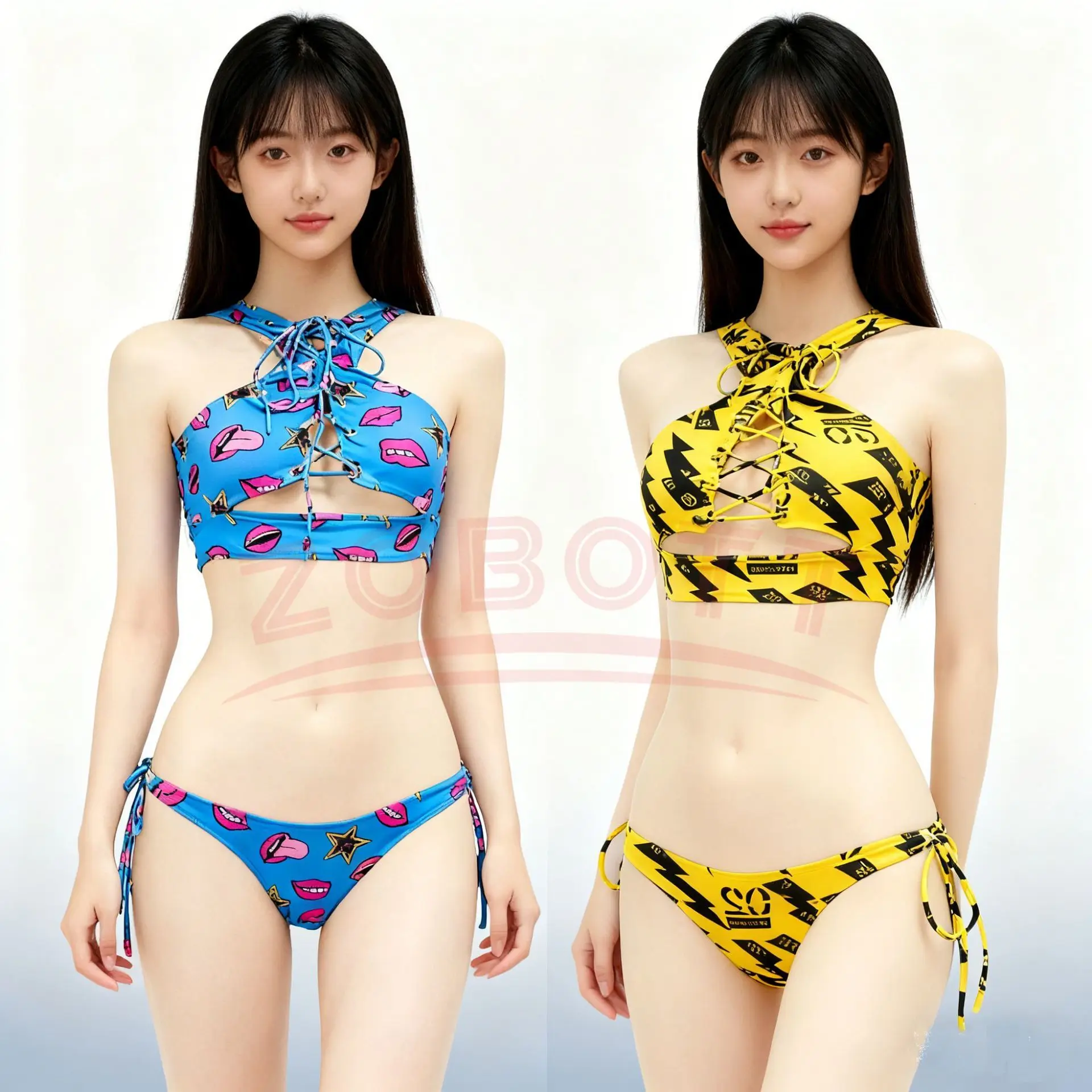 Anime Strand Mädchen Rote Lippen Bikini Badeanzug Unterwäsche Outfits Cosplay Kostüm 2026 Damen Badeanzug Zweiteiliger Badeanzug Image