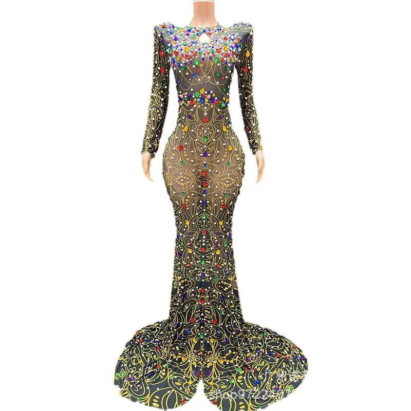 Retro Stil Funkelnden Diamanten Cocktail Party Temperament Abendkleid Prominente Geburtstag Studio Foto Kleid Vestidos Elegantes Image