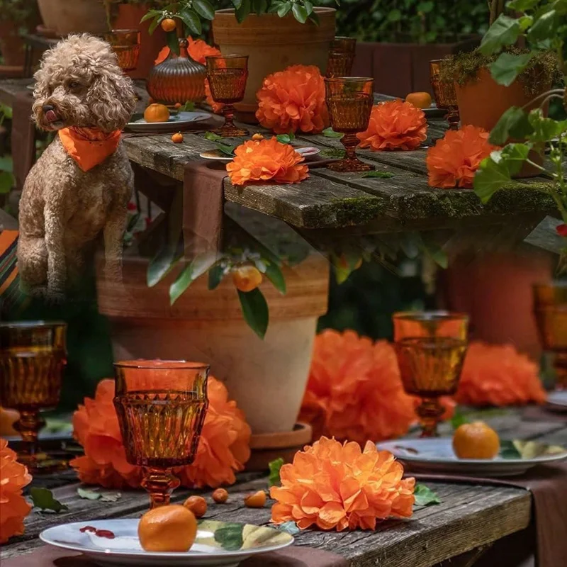 12 Stück Herbst Thanksgiving Party Dekorationen Papier Blumen Orange Papierkugeln Geburtstag Hochzeit Halloween Hintergrund Dekorationen Image