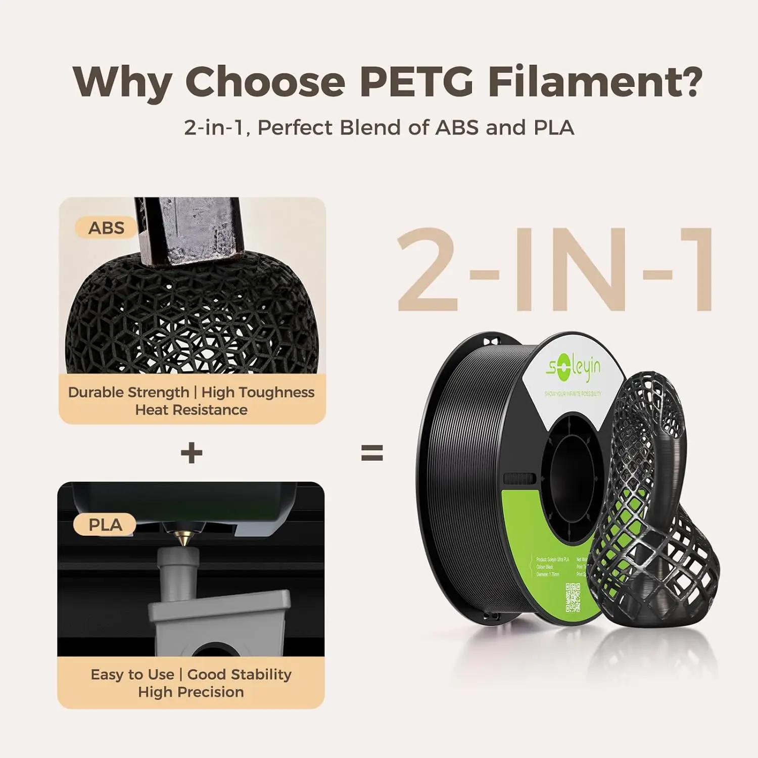 Soleyin PETG Filament 10kg 3D-Drucker Filament 1,75mm, Maßgenauigkeit +/- 0,02mm, Keine Verwicklungen/Keine Blasen für 3D-Stifte & Druck Image