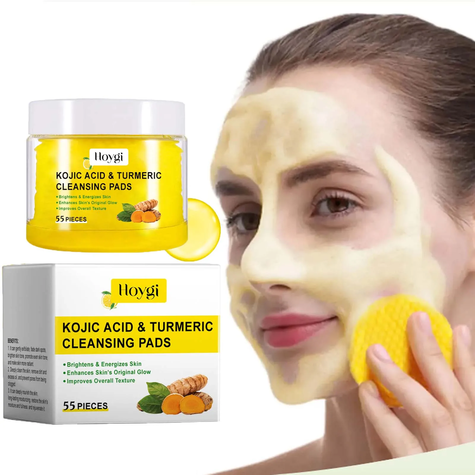 Kurkuma-Kojisäure-Reinigungspads, Peeling-Pads, Entfernung abgestorbener Haut, Schrumpfung der Poren, glatte, aufhellende Haut, Gesichtsreinigung Image