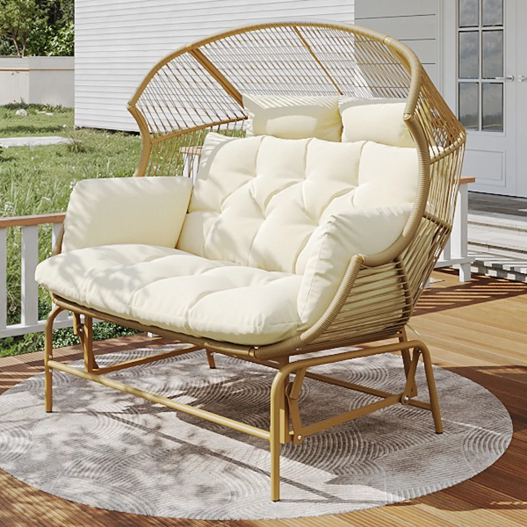 Fauteuil suspendu de jardin pour deux personnes, chaise suspendue de patio, fauteuil œuf d'extérieur, balançoire de jardin, balançoires de véranda pour jardin, balcon ou terrasse, couleur bois