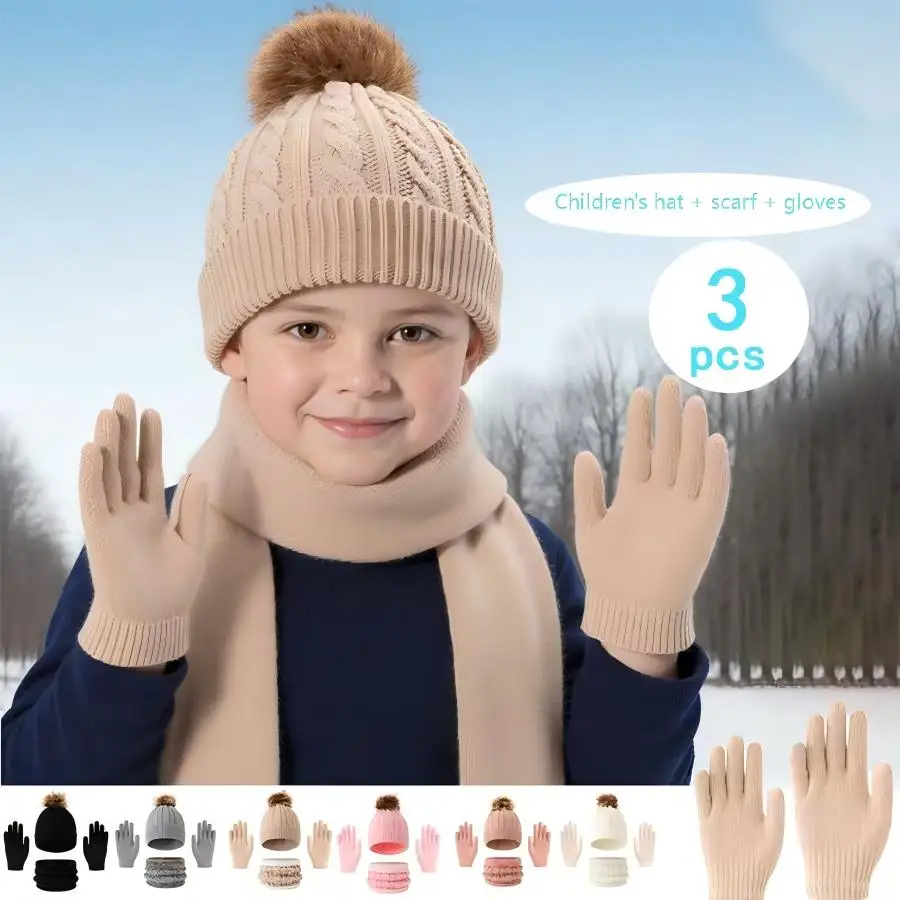 Thermoset für Kinder, darunter Schal + Mütze + Handschuhe, Winterwärmungsgeräte, mehrere Farboptionen erhältlich