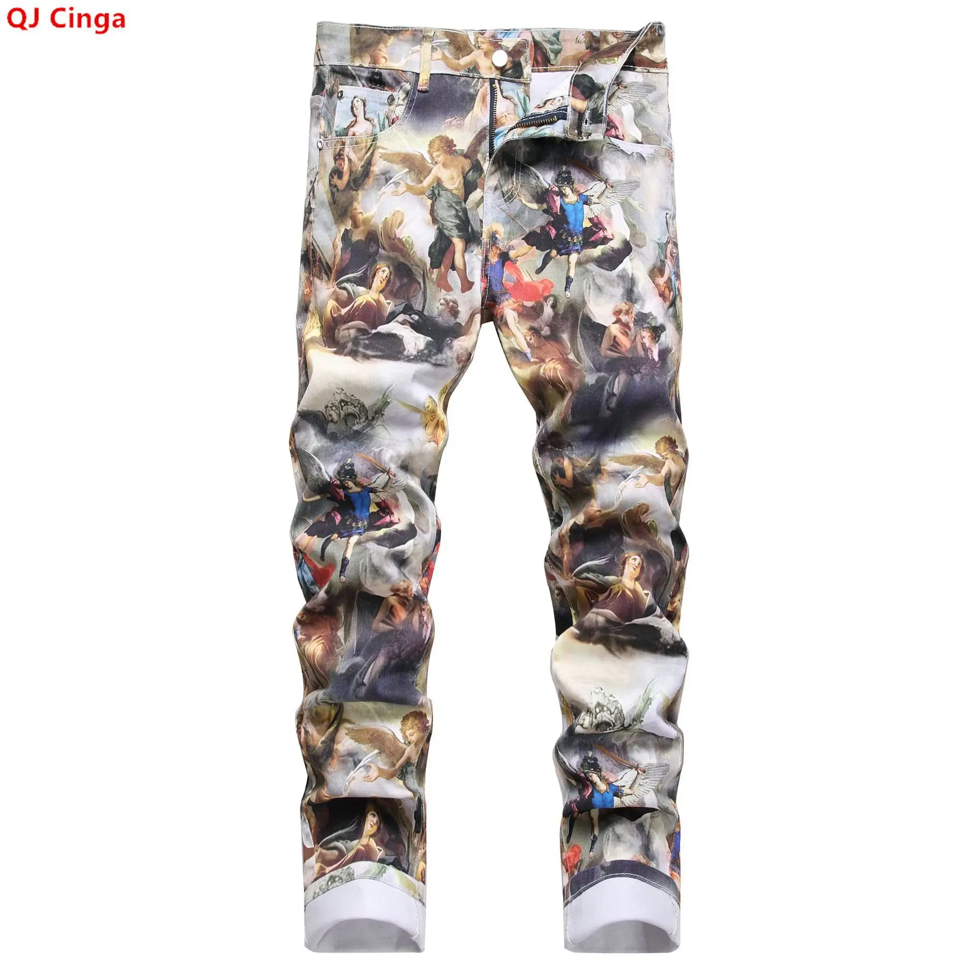 Herren 3D-gedruckte Jeans, Weiße Stretch-Denim-Hosen, Freizeithosen in Asiatischen Größen 28-40. Neu 2026