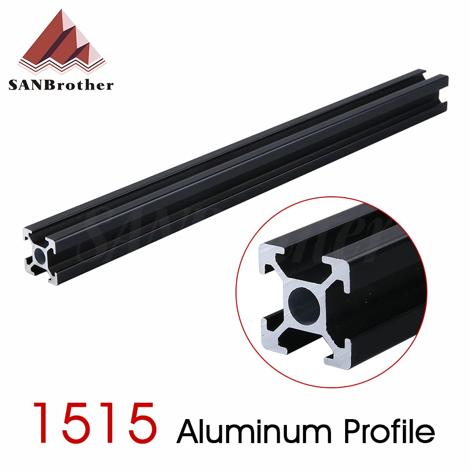 1 STÜCK SCHWARZ 1515 Europäischer Standard eloxiertes Aluminiumprofil Extrusion 100 mm - 800 mm Länge Linearschiene 500 mm für CNC-3D-Drucker Image