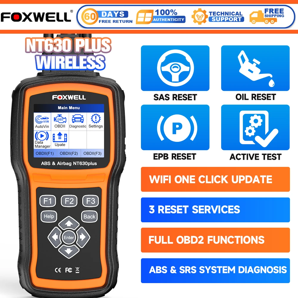 FOXWELL NT630 Plus OBD2-Scanner mit lebenslangen kostenlosen Updates, ABS-Entlüftung, SRS-Airbag, SAS, EPB, Ölrückstellung, Motorcode-Lesegerät Image