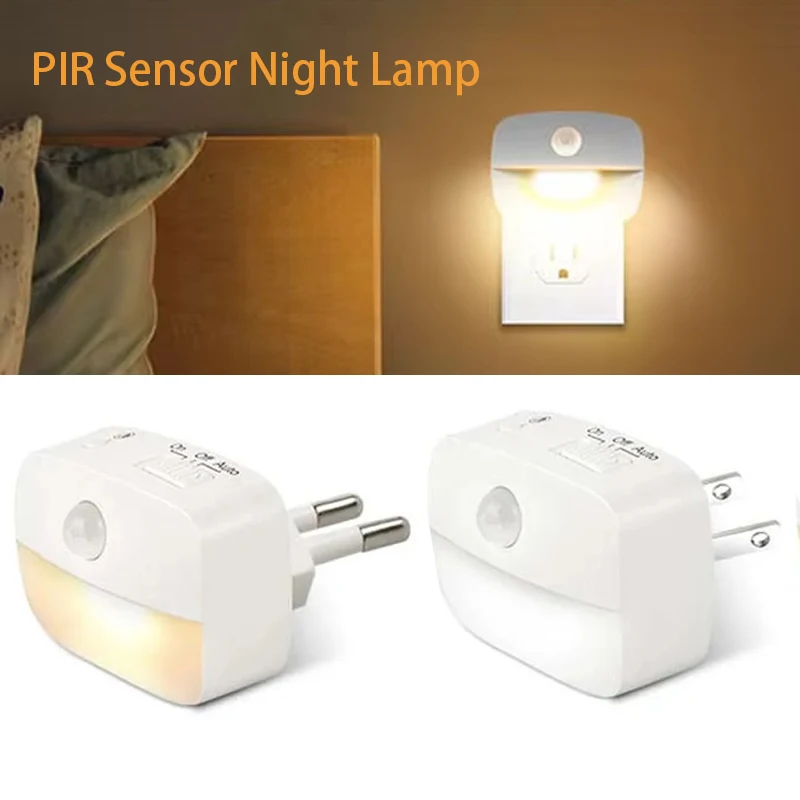 LED-Nachtlicht mit Bewegungssensor EU/US-Stecker Steckdosenlampe Nachtbeleuchtung für Schlafzimmer Flur Treppe WC Nachttisch PIR-Sensor Nachtlampe