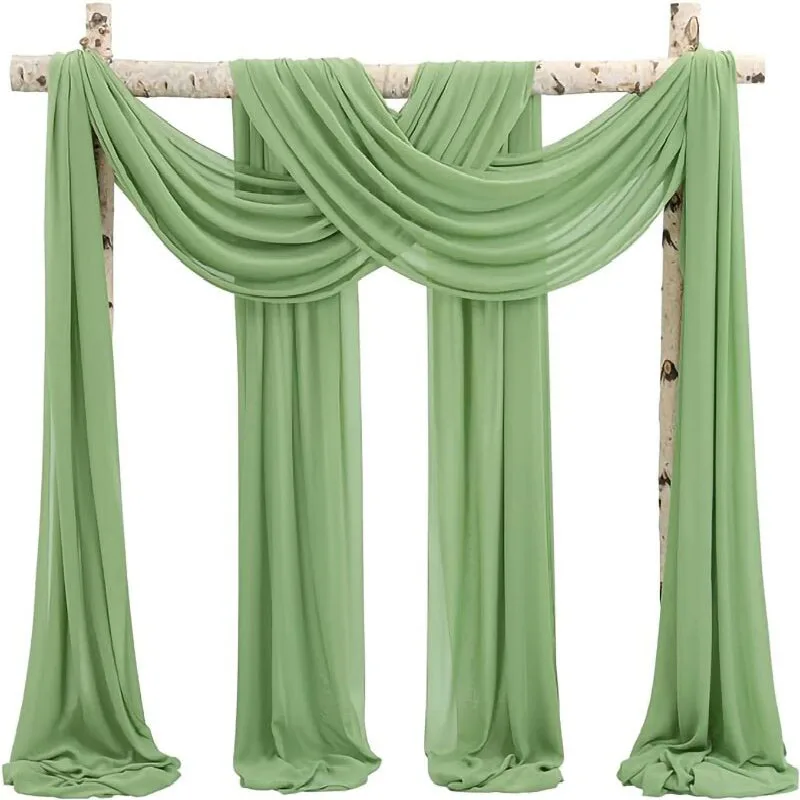2 Stück salbeigrüner Hochzeitsbogen aus Chiffon, durchsichtige Vorhänge, Hochzeitsbogen-Vorhänge, durchsichtiger Hintergrundvorhang für Hochzeitszeremonie, Party-Dekoration Image
