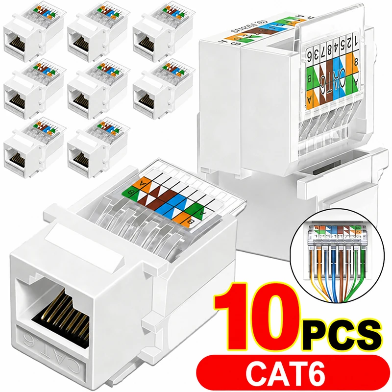 1/5/10 Stück RJ45 CAT6 Ethernet Keystone-Buchse Ohne Werkzeug Einsteckbare RJ45-Modulkupplung Ethernet-Modul Buchse Wandadapter Image