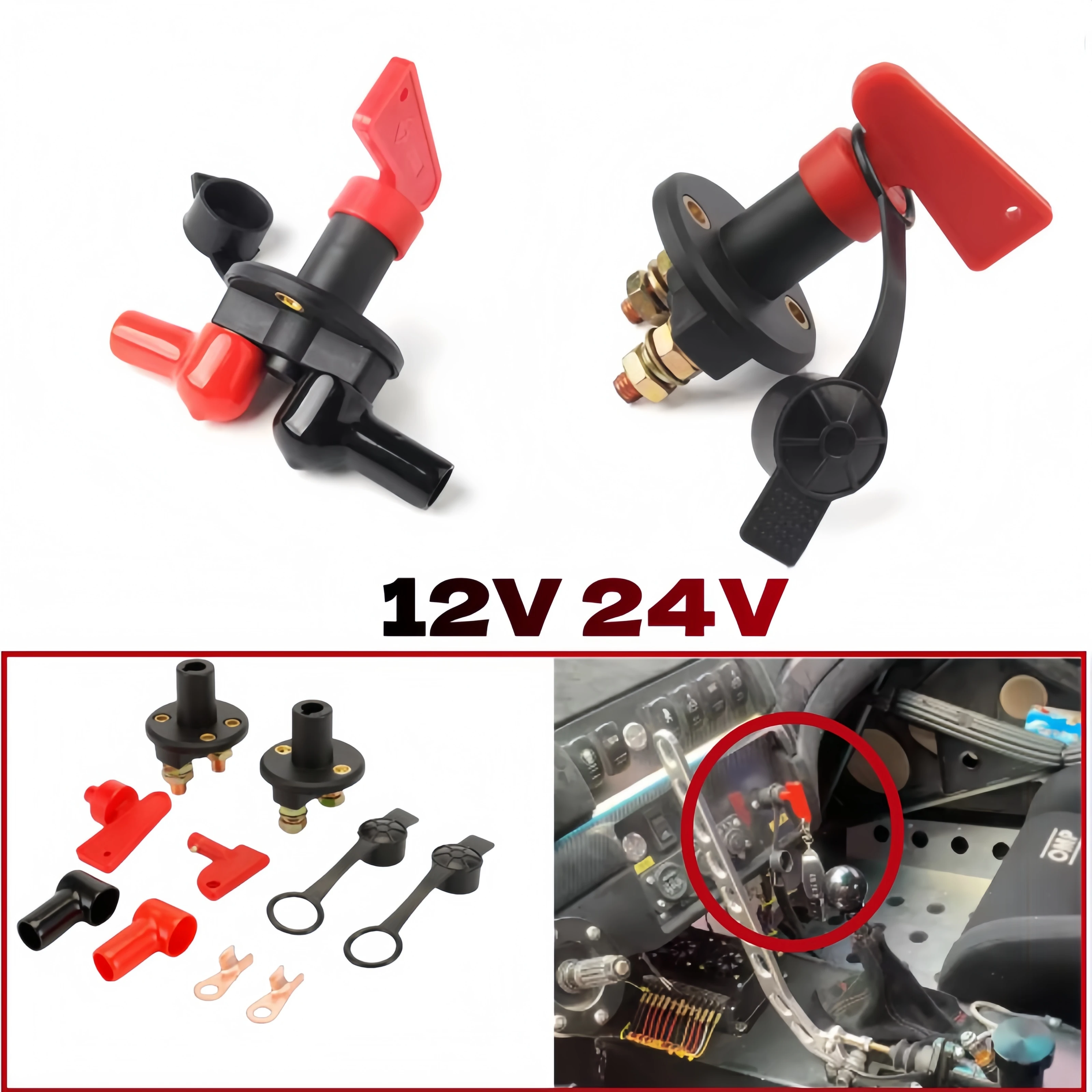 Messing-Batterie-Kill-Schalter für Auto-RV-Boot, 12 V, 24 V, M10, Stromabschaltung, Isolator, 2/4-Loch-Haupttrennschalter mit 2 Schlüsseln Image