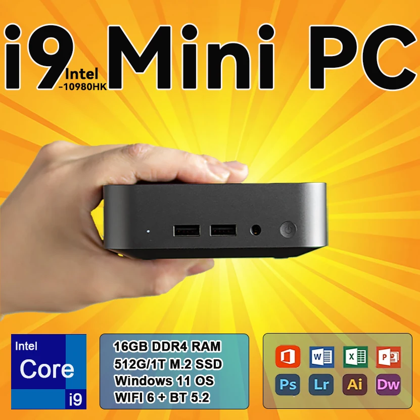 Mini PC Intel Core i9-10980HK Windows 11 Pro 16/32GB DDR4 1TB 2TB M.2 SSD Gamer Pc 4K HD Dual WIFI 6 BT5.2 Desktop Mini Computer