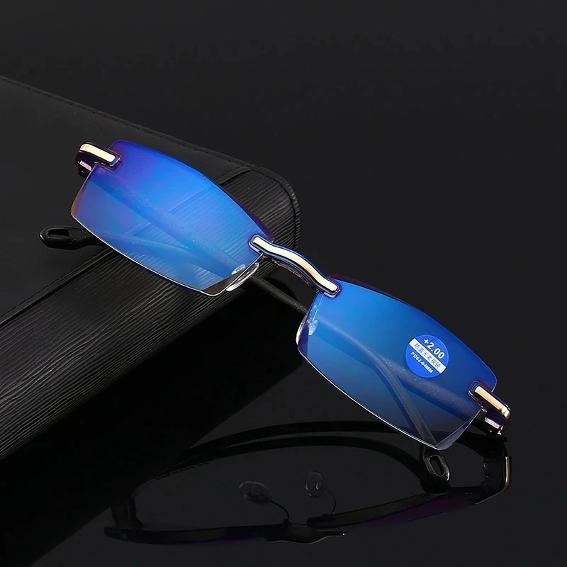 Ultraleichte rahmenlose Herren-Lesebrille, hochauflösende Presbyopie-Brille mit Anti-Blaulicht, 0 bis 4,0 Dioptrien-Anpassung Image