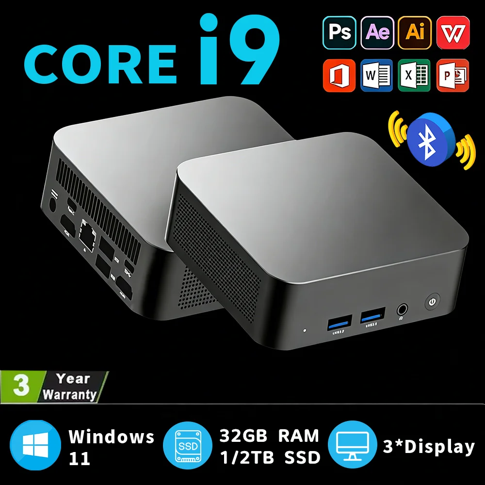 Mini PC Windows 11 Pro Core i9-10980HK 16GB/32GB DDR4 1TB/2TB SSD PC Gamer Computer Dual WIFI 6 BT5.2 4K HD Mini Gaming Desktop