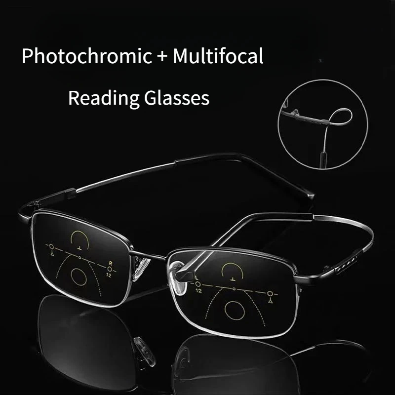 Memory-Titan-Photochrom-Lesebrille für Herren, progressive multifokale + Anti-Blaulicht-Presbyopie-Brille 0+1,0+1,5+2,0… Image