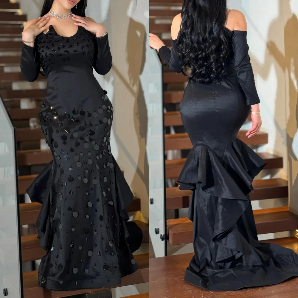 Customized Ruffle Sequined Off-the-shoulder Mermaid Long Dresses Bespoke Occasion Classic Elegant High Quality Evening