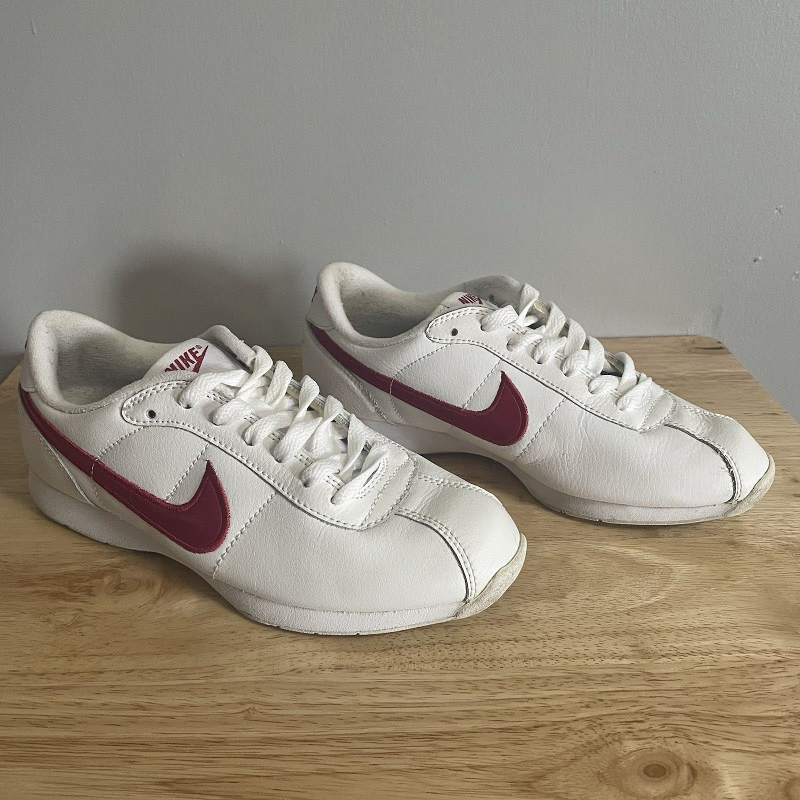 Nike Shoes | Women's Size 6.5 - Nike Classic Cortez Leather White Red Nike Swoosh Shoes | Color: White | Size: 6.5