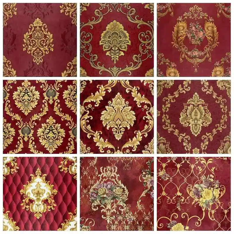 Luxuriöse Rote Damast-Tapete 3D Geprägte PVC Verdickte Wanddekoration Tapeten für Wohnzimmer Schlafzimmer Heim-Dekor Обои Image