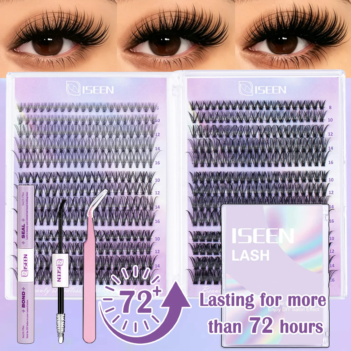 Wimpern-Cluster-Set, Wispy Lashes, natürliches DIY-Wimpernverlängerungsset, 8-16 mm, C-Curl, einzelne Wimpern-Cluster mit Kleber und Versiegelung Image