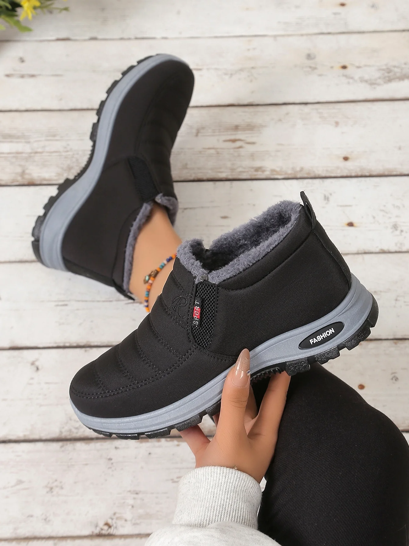 Damenschuhe, Winterschuhe aus Baumwolle mit Fleece und verdicktem Mitteloberteil, warme und lässige Schneestiefel