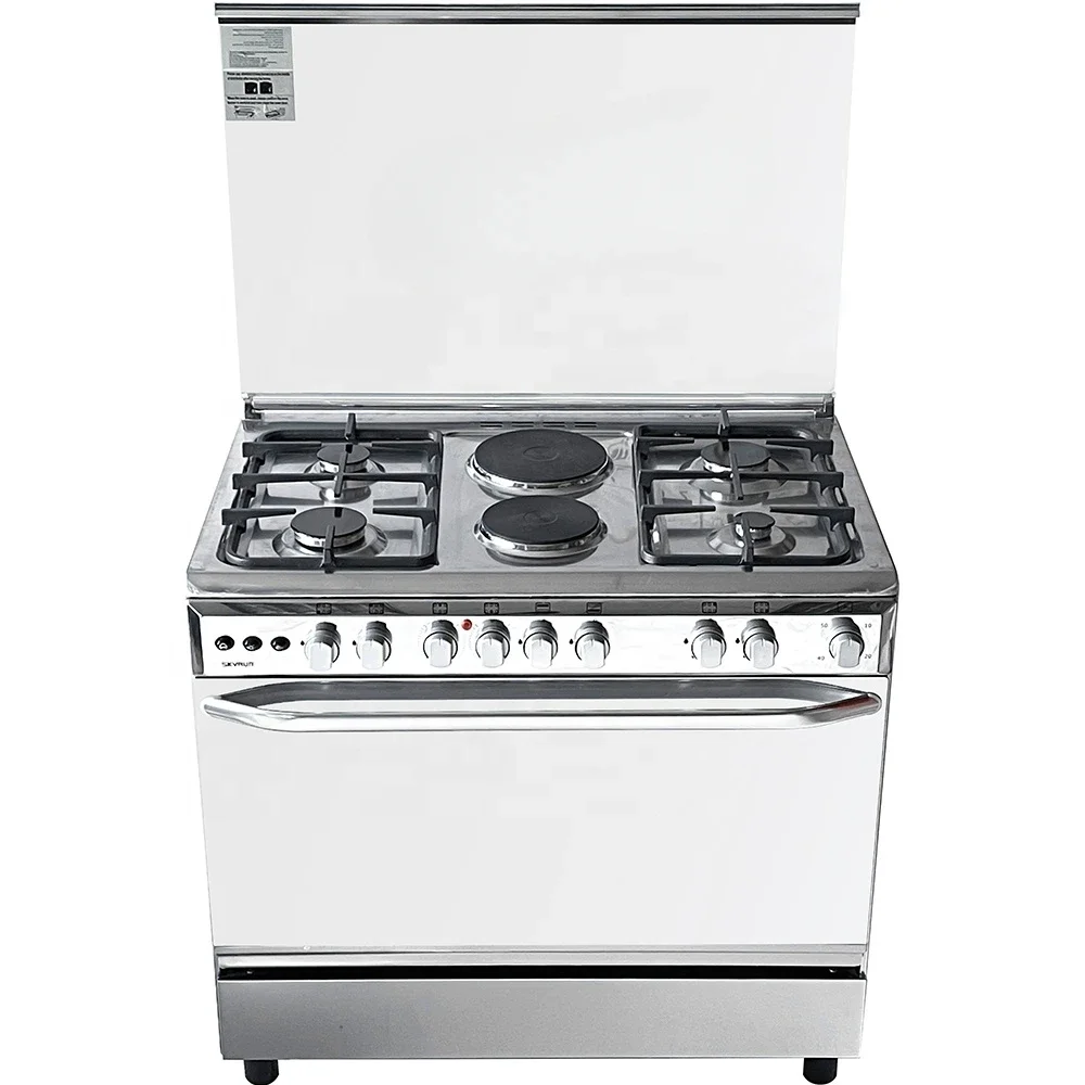-6-Brenner-Gasherd mit Ofen, Gaskocher, 4 Brenner und 2 elektrische Platten mit Ofen Image