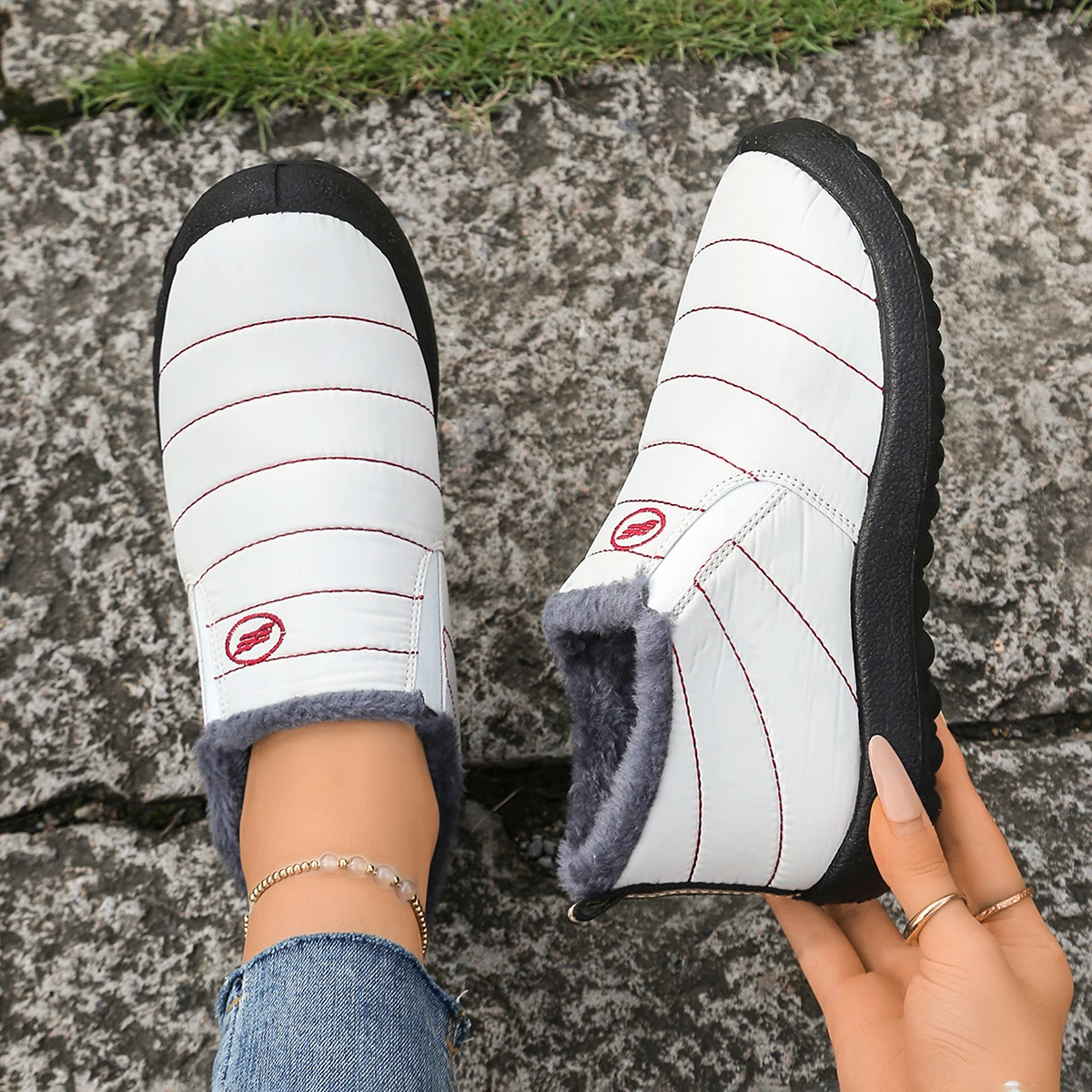 Damenschuhe, Freizeitschuhe für Damen, modisches Fleece und verdickte wasserdichte Schneestiefel