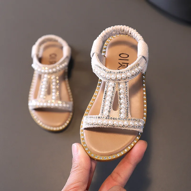 Trendige Mädchenschuhe mit Weichen Sohlen, Komfortable Casual Prinzessinnen-Schuhe, Neue Exquisite Perlen-Glitzer-Diamant-Sandalen, Leichte Elegante Kinderschuhe
