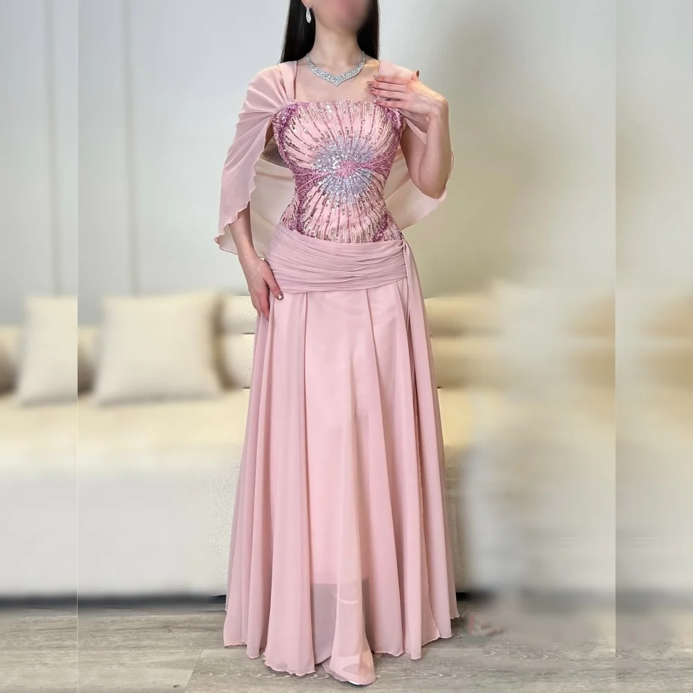 Customized Luxury Evening Dress Sequined Sparkle Sleeveless A-line Chiffon Long Dresses Exquisite Party Dresses High Quality