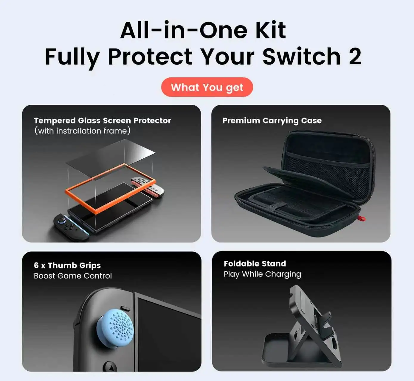 Tragetasche für Switch 2 mit 24 Spielkartenfächern, Bildschirmschutz und Ständer. Schützende Hartschalen-Aufbewahrungstasche für Konsole und Zubehör. Image