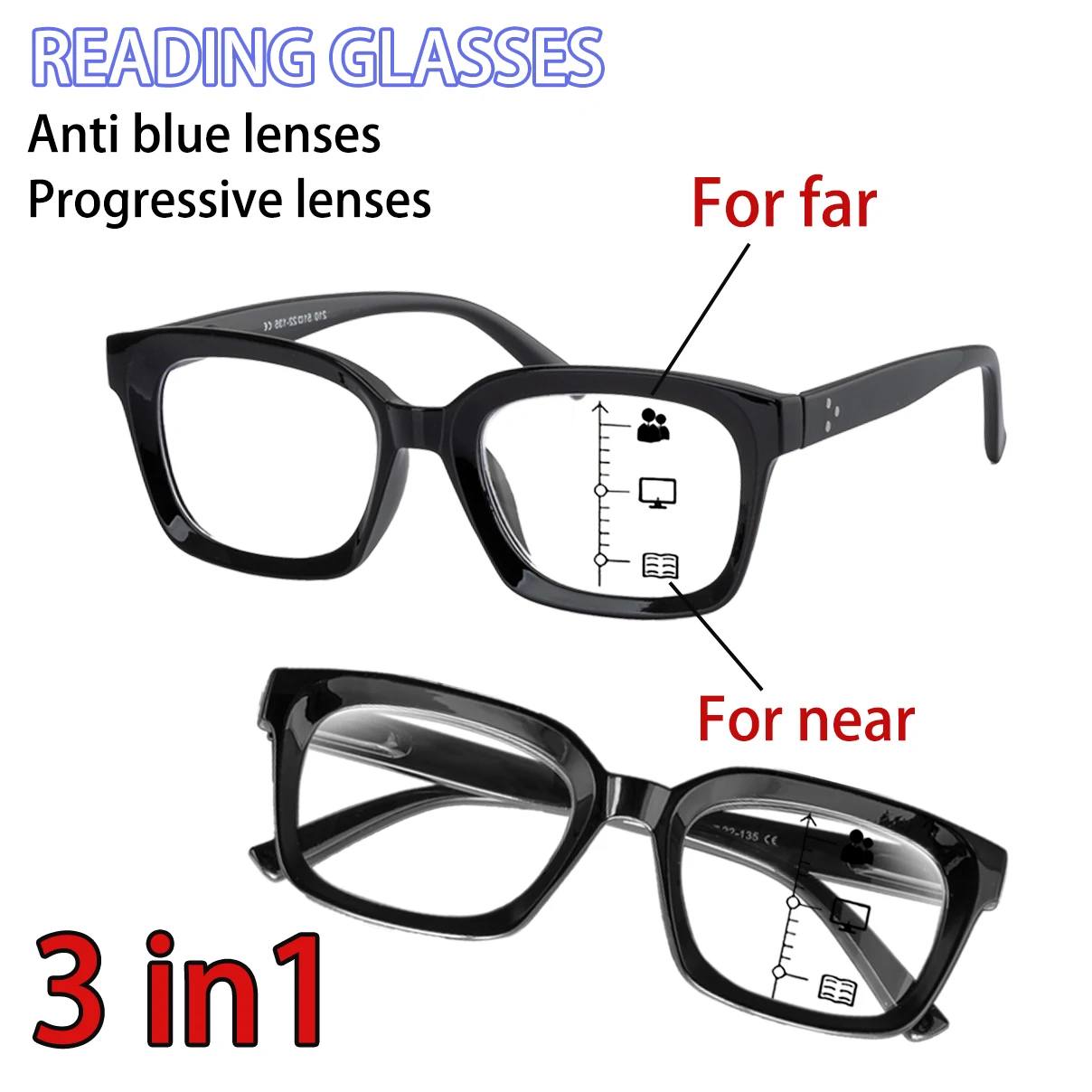 2PC Progressive Multifokal-Lesebrille mit Blaulichtfilter und Dual-Vision für Männer und Frauen Image