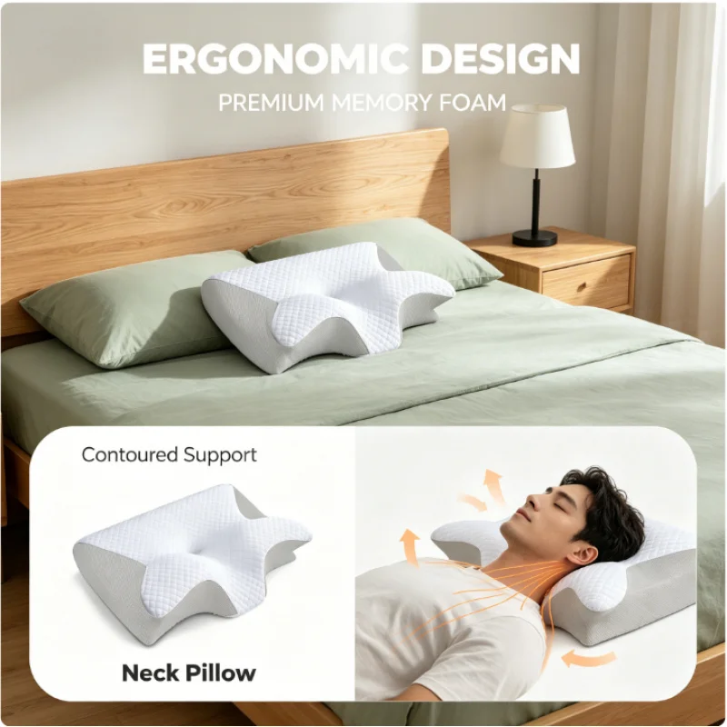 Premium Ergonomisches Hornförmiges Nackenkissen Weiche & Feste Unterstützung Schulterentspannung für Alle Schlafpositionen Image