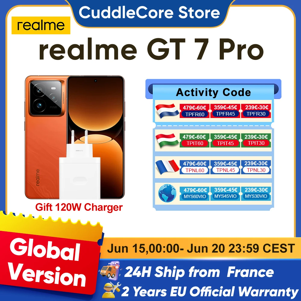 realme GT 7 Pro 5G Smartphone (Globale Version) Snapdragon 8 Elite, 6.500 mAh Akku, 6,78-Zoll 120Hz OLED-Bildschirm, 500 MP Kamera, NFC, Google Image