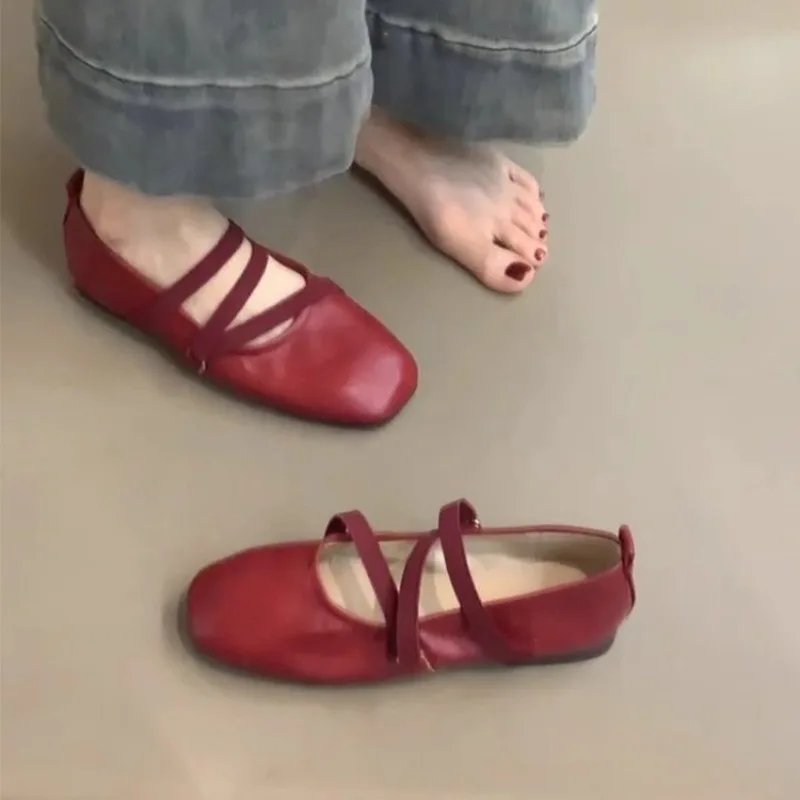 Neue Stil Frühling Ballett Flache Schuhe Frauen Bequeme Leder Schuhe Frauen Luxus Karree Wohnungen Mary Janes Damen Schuhe Doppel Schnalle
