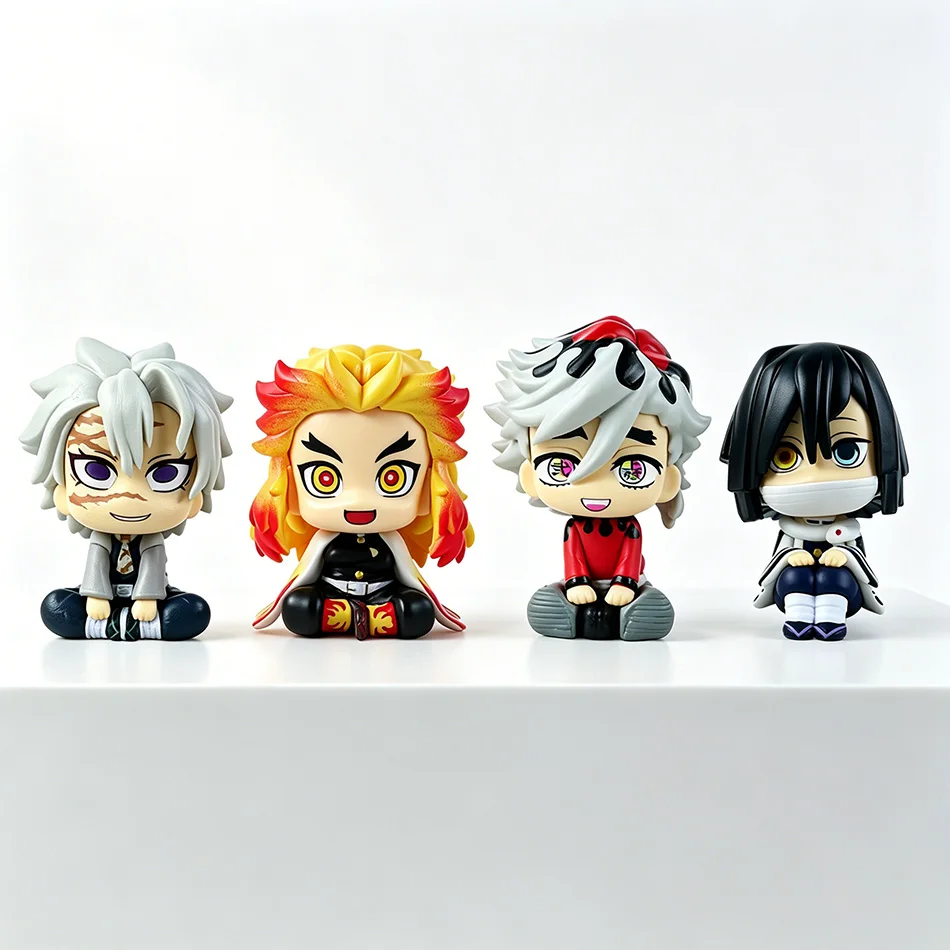 10cm Anime Merch Demon Slayer Tanjirou Doma Sanemi Rengoku Obanai Q-Version PVC Sammlerfigur Spielzeug für Kinder und Erwachsene Geschenke Image