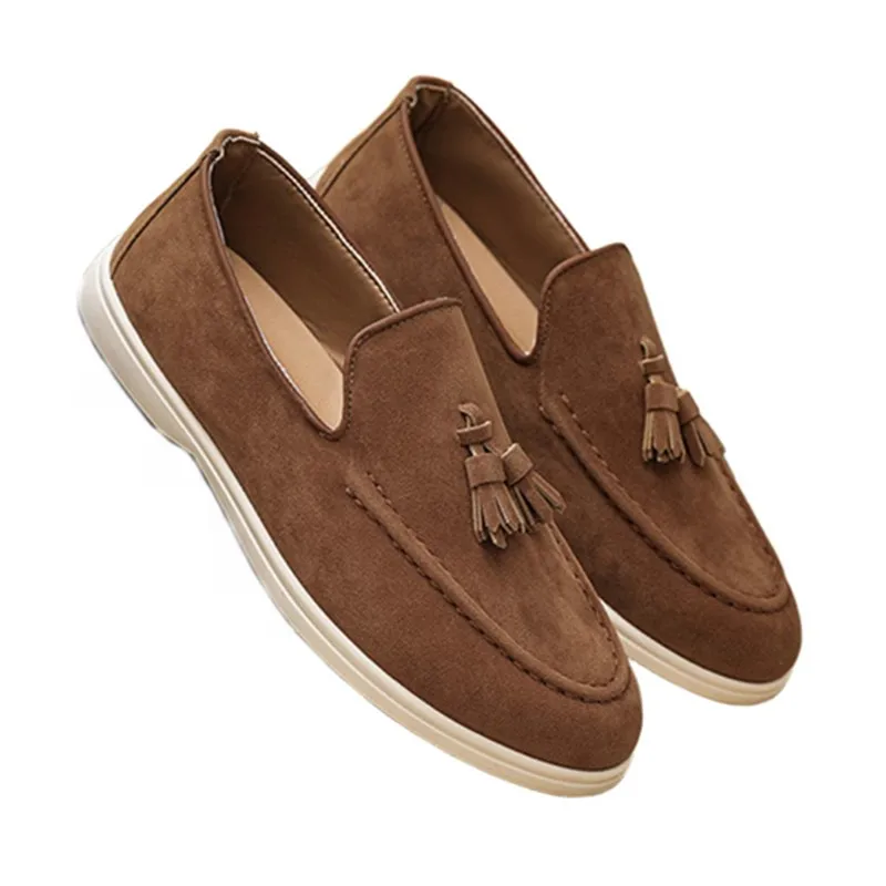 Neue modische Herrenschuhe aus Leder mit Quasten, Slipper mit runder Spitze, Patchwork-Wildleder, elegante Schuhe für den Alltag, Hochzeiten und Partys.